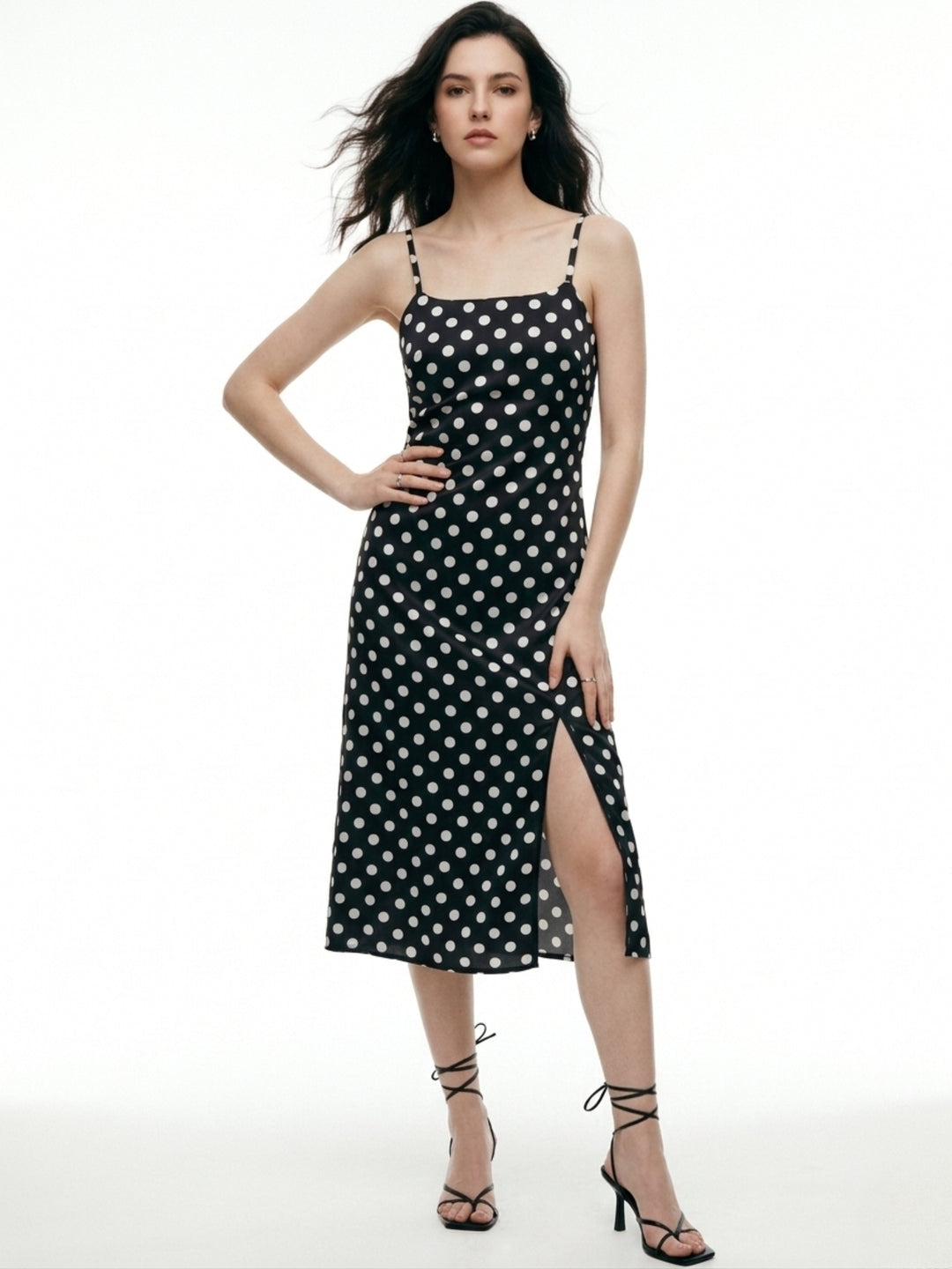 Black Side Slit Satin Dress