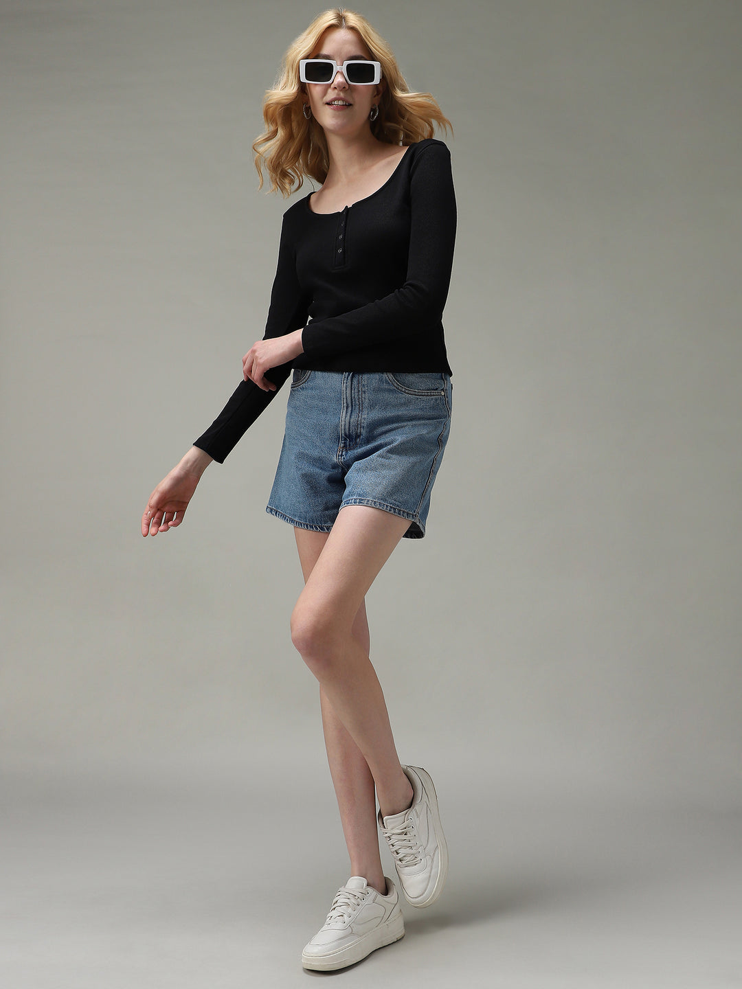 Black Button Down Ribbed Knit Top