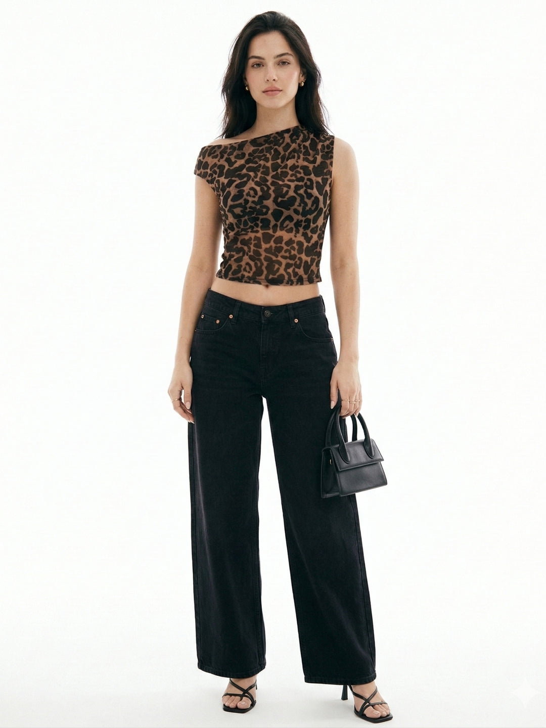 Multi One Shoulder Twisted Strap Animal Printed Top