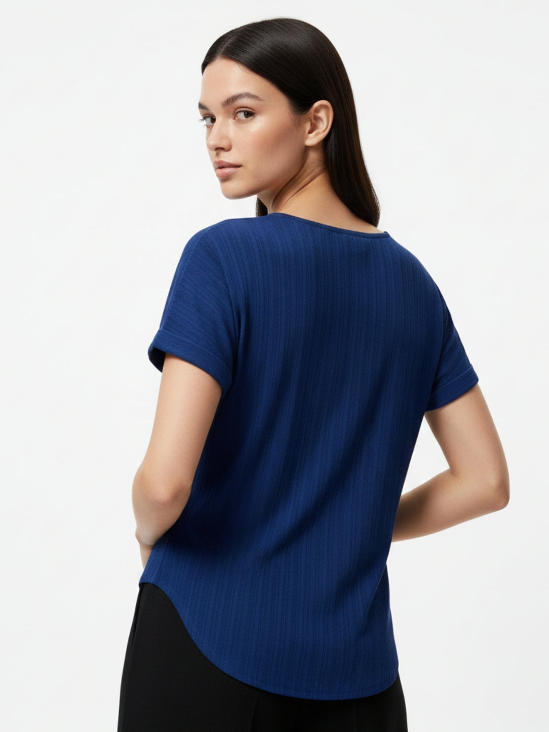 Blue Extended Shoulder Top With Front Zipper Detail