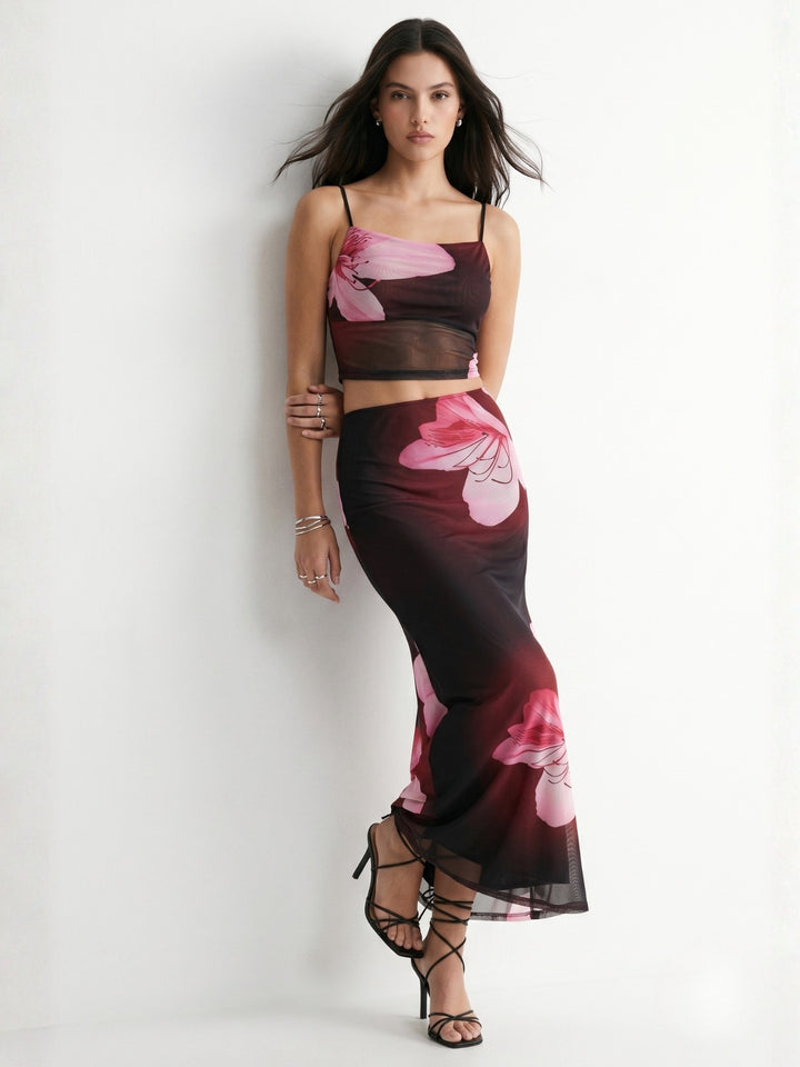 Pink Floral Print Slip Co-Ords