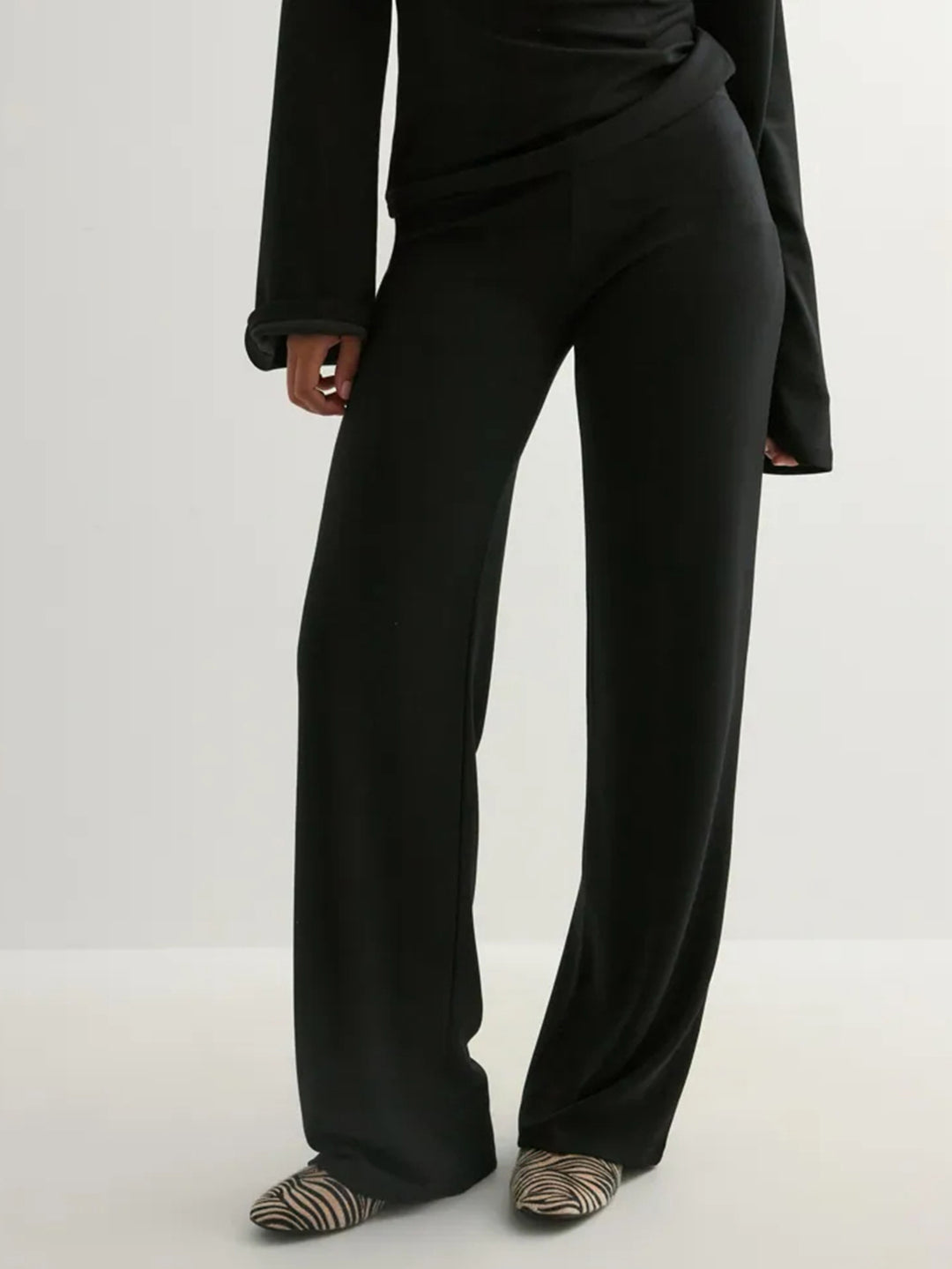 Black Bell Sleeve Fitted Top And Pant Set