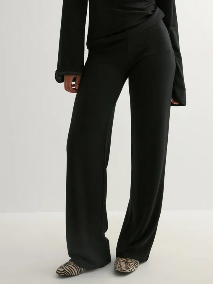 Black Bell Sleeve Fitted Top And Pant Set