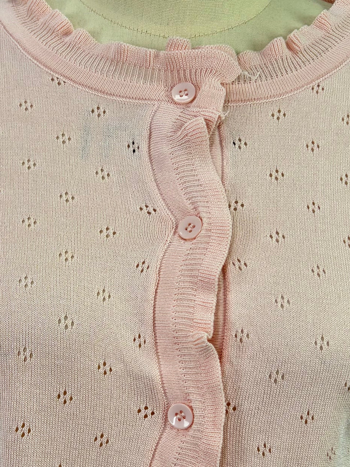 Pink Pointelle Textured Cardigan Styled Top