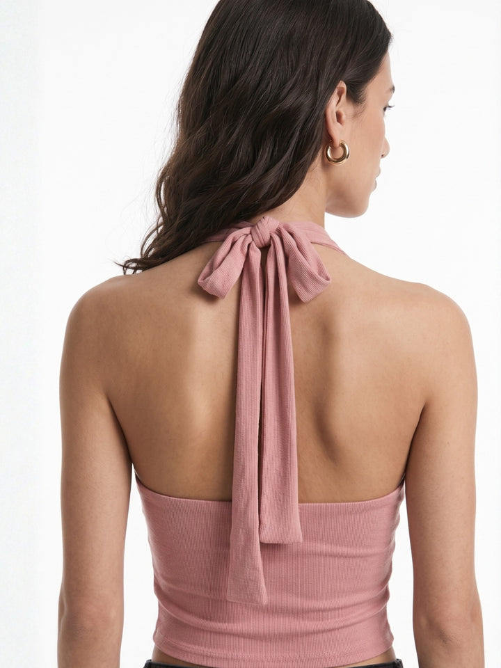 Mauve Halter Neck Metal Trim Top