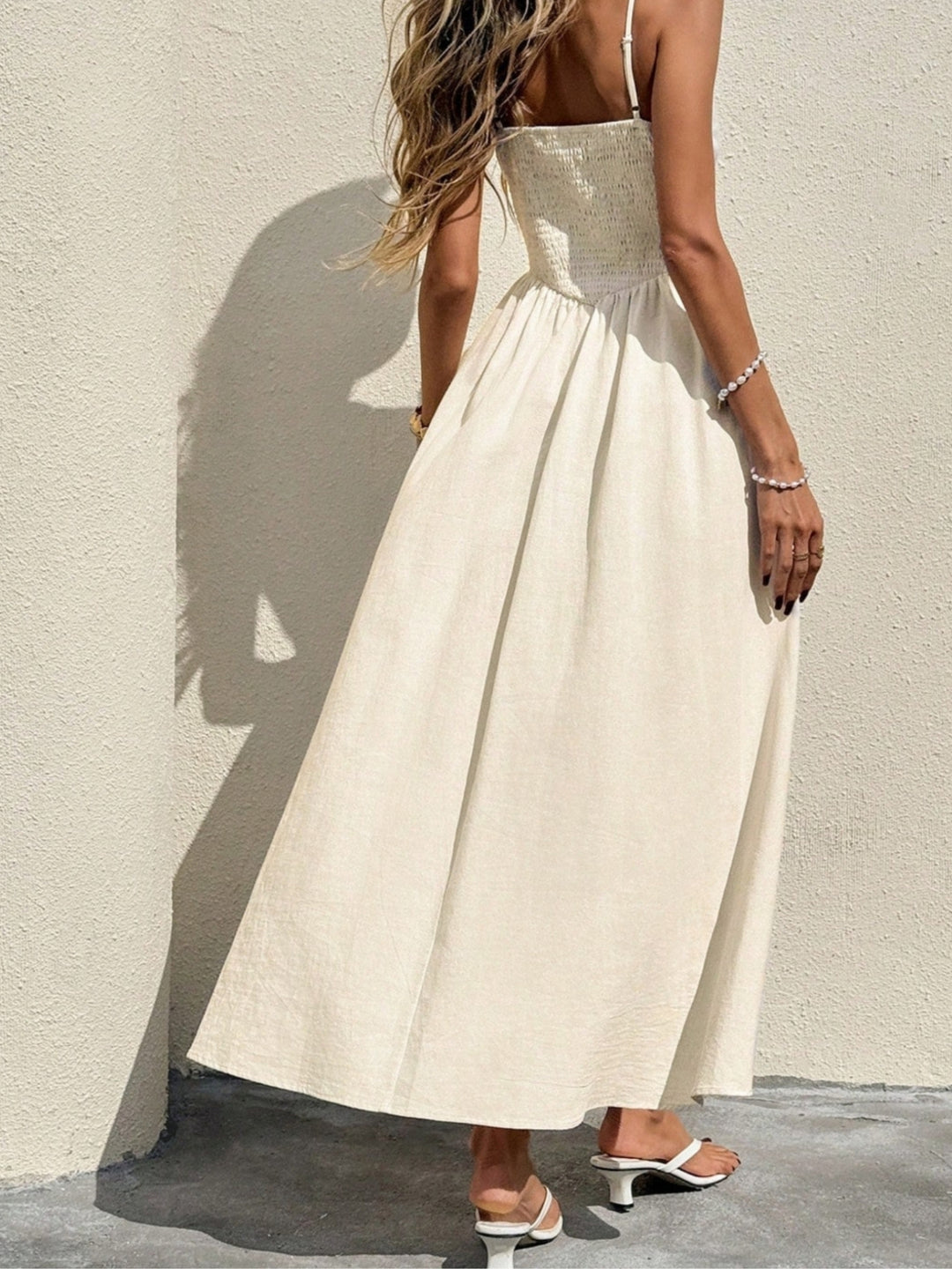 Off White Shoulder Strap Corset Style Dress