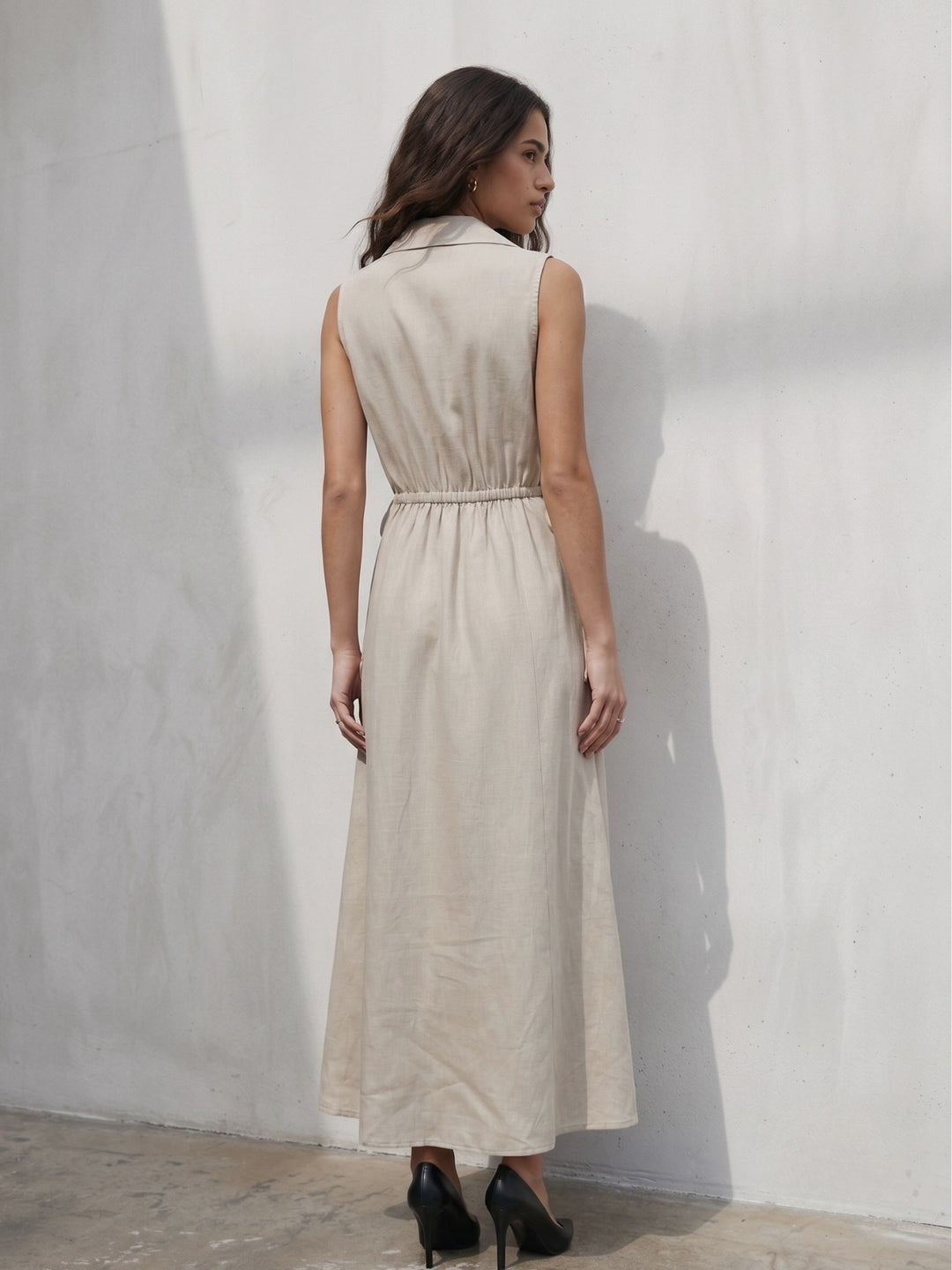 Beige Collared Neck Dress