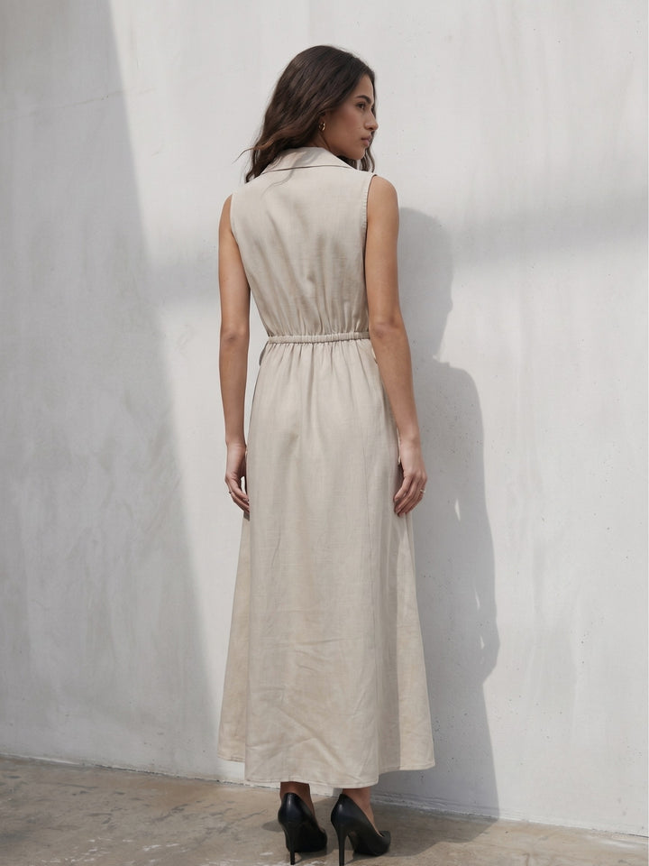 Beige Collared Neck Dress