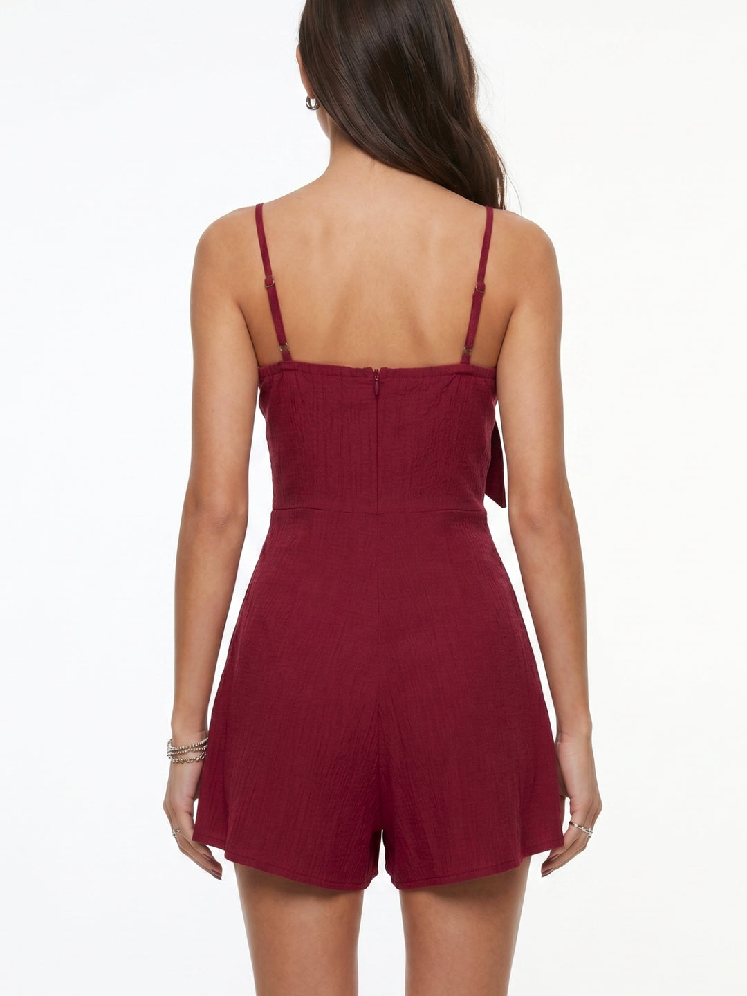Maroon Spaghetti Strap Front Tie-Up Playsuit