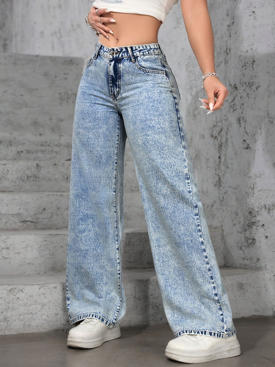 Blue Wide Leg Denim Jeans