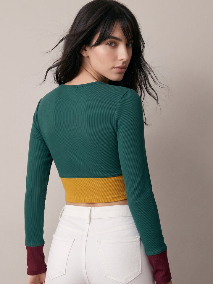 Green High Neck Fitted Top
