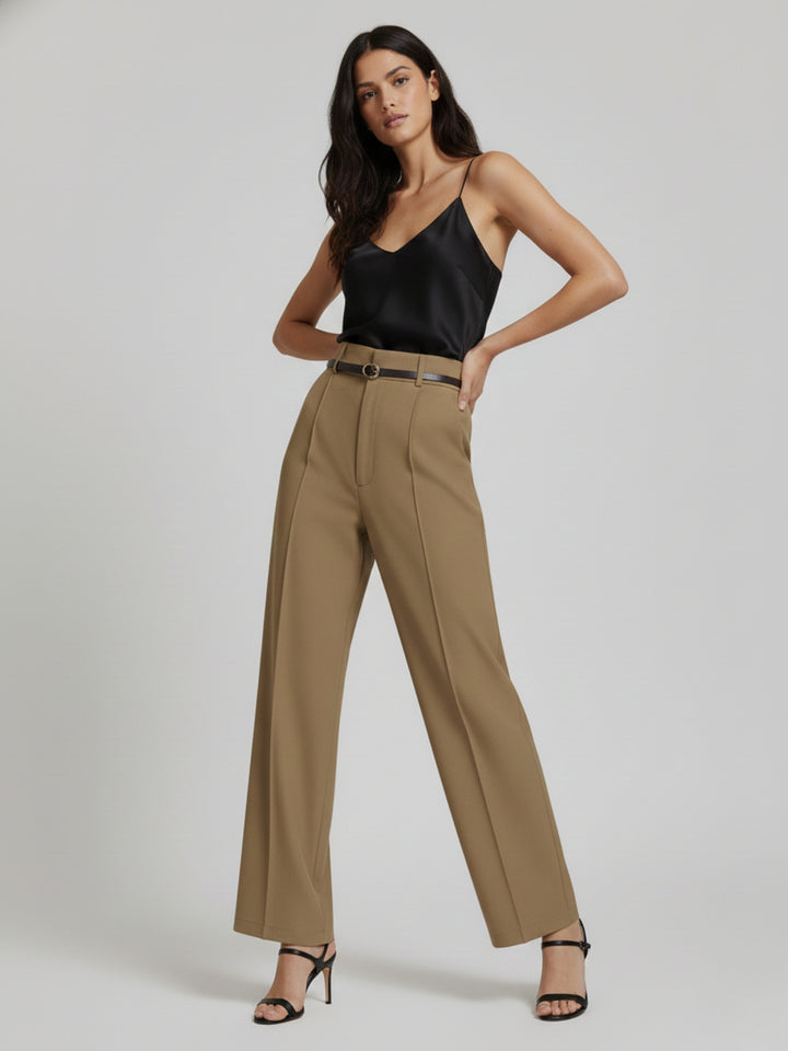 Beige High Waist Front Pleated Pant