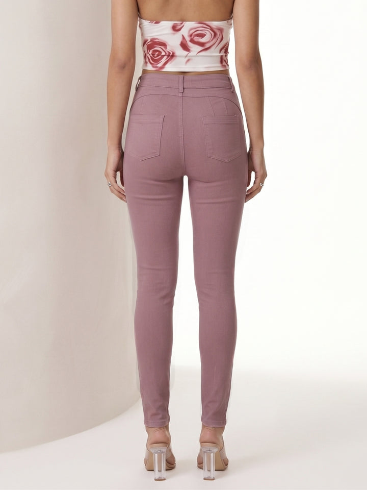 Pink Coloured High Waist Skinny Denims