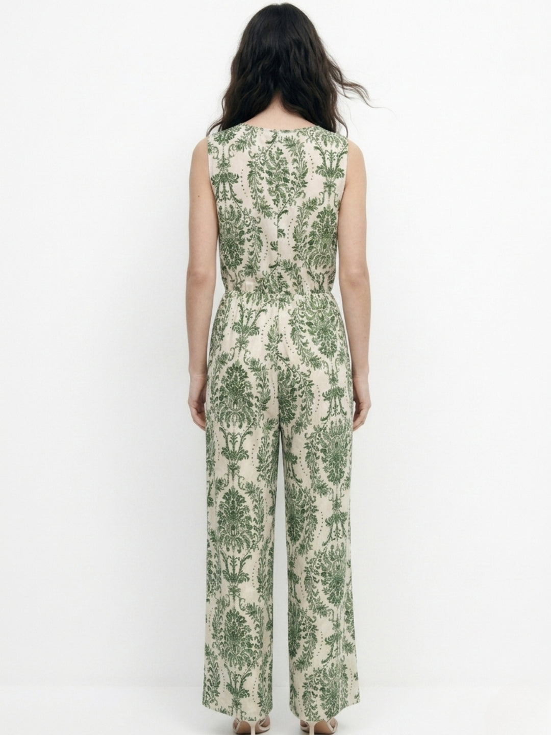 Green Sleeveless Printed Jumpsuits