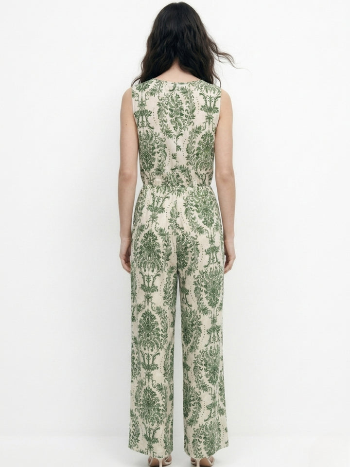 Green Sleeveless Printed Jumpsuits