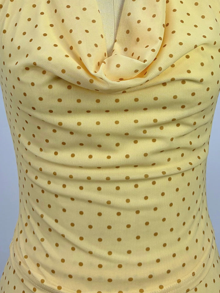 Yellow Cowl Neck Top And Asymmetrical Skirt Set