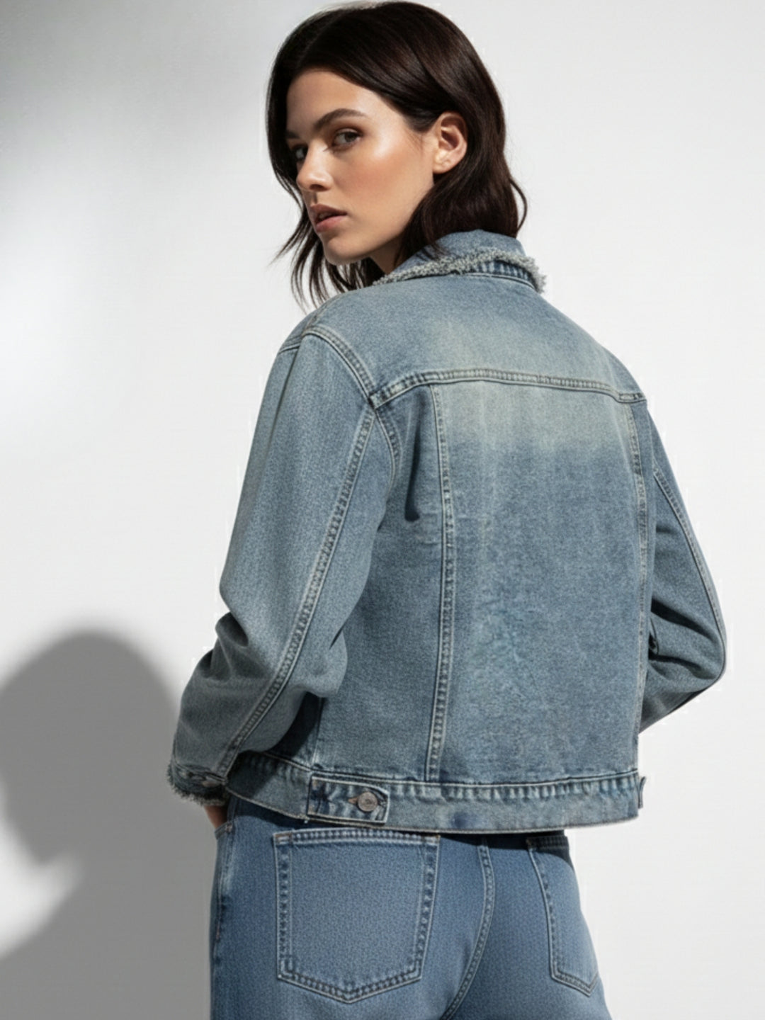 Blue Frayed Effect Denim Jacket