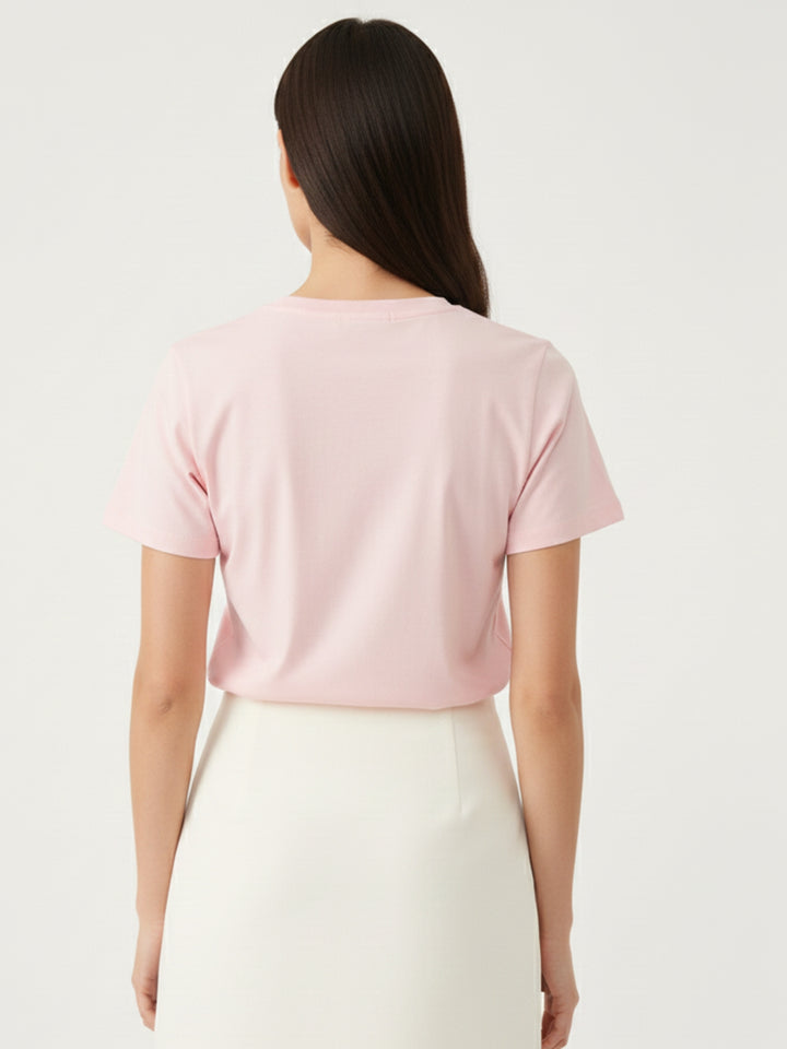 Pink Short Sleeves Crew Neck T-Shirt