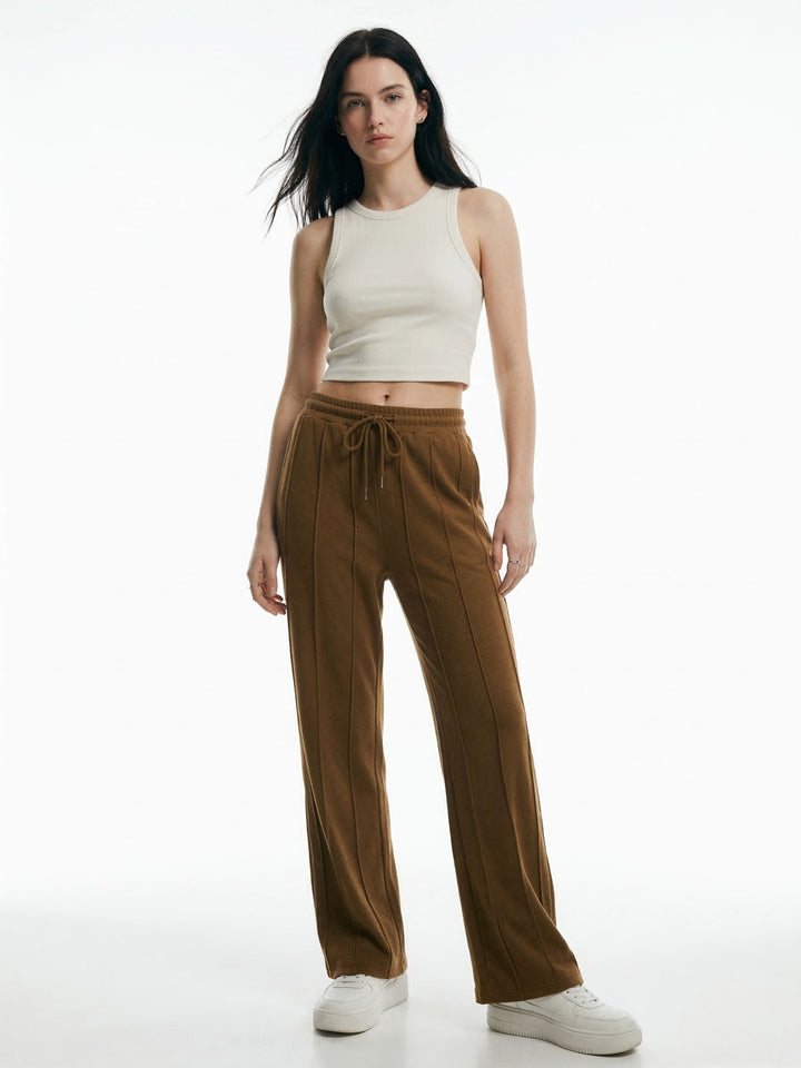 Brown Elasticated Regular Fit Drawstring Joggers