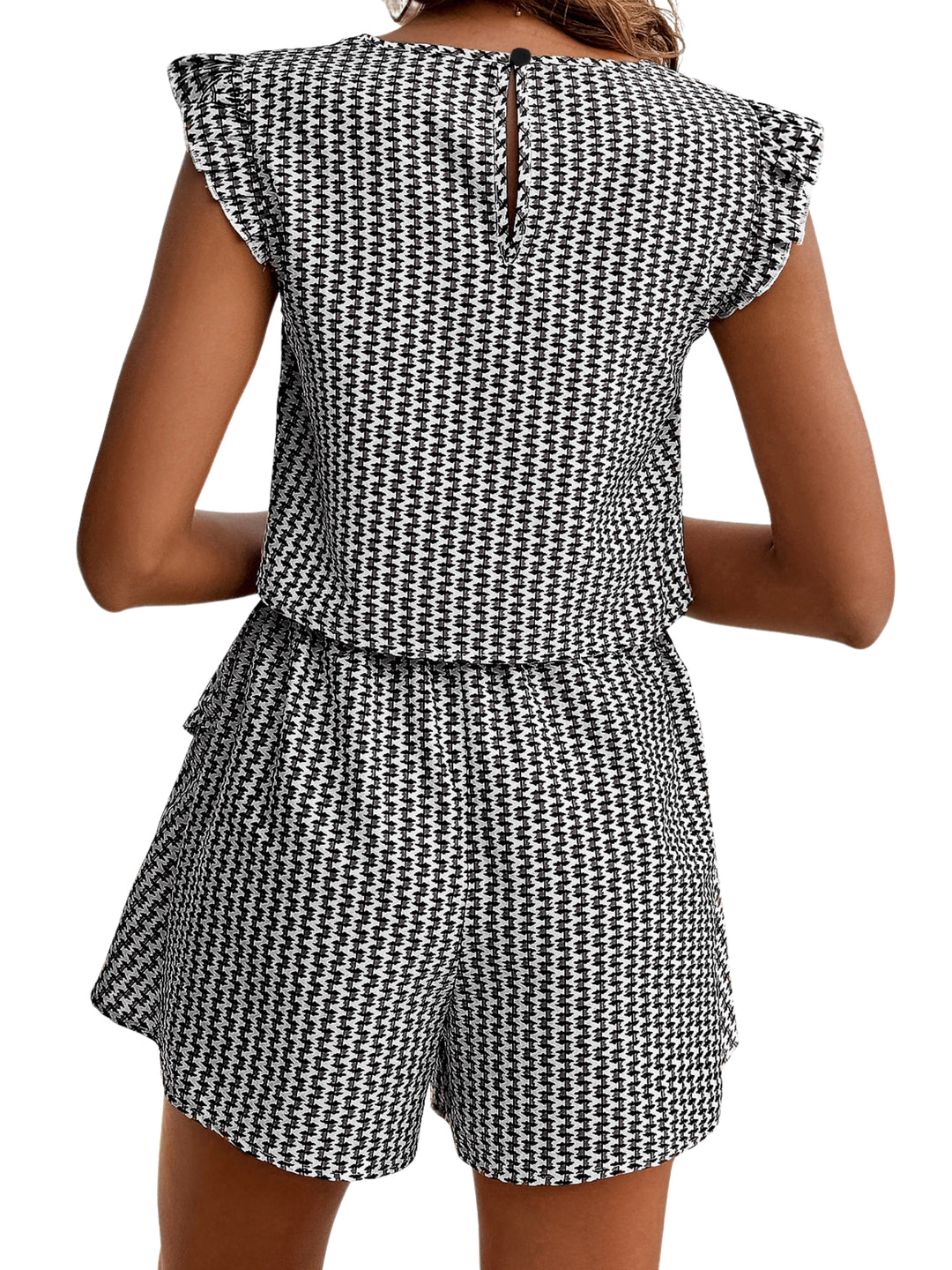Grey Ruffle Sleeve Top And Shorts Set