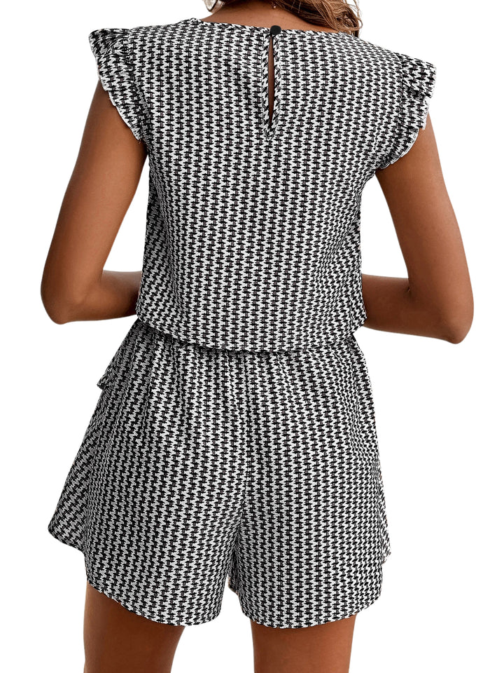 Grey Ruffle Sleeve Top And Shorts Set