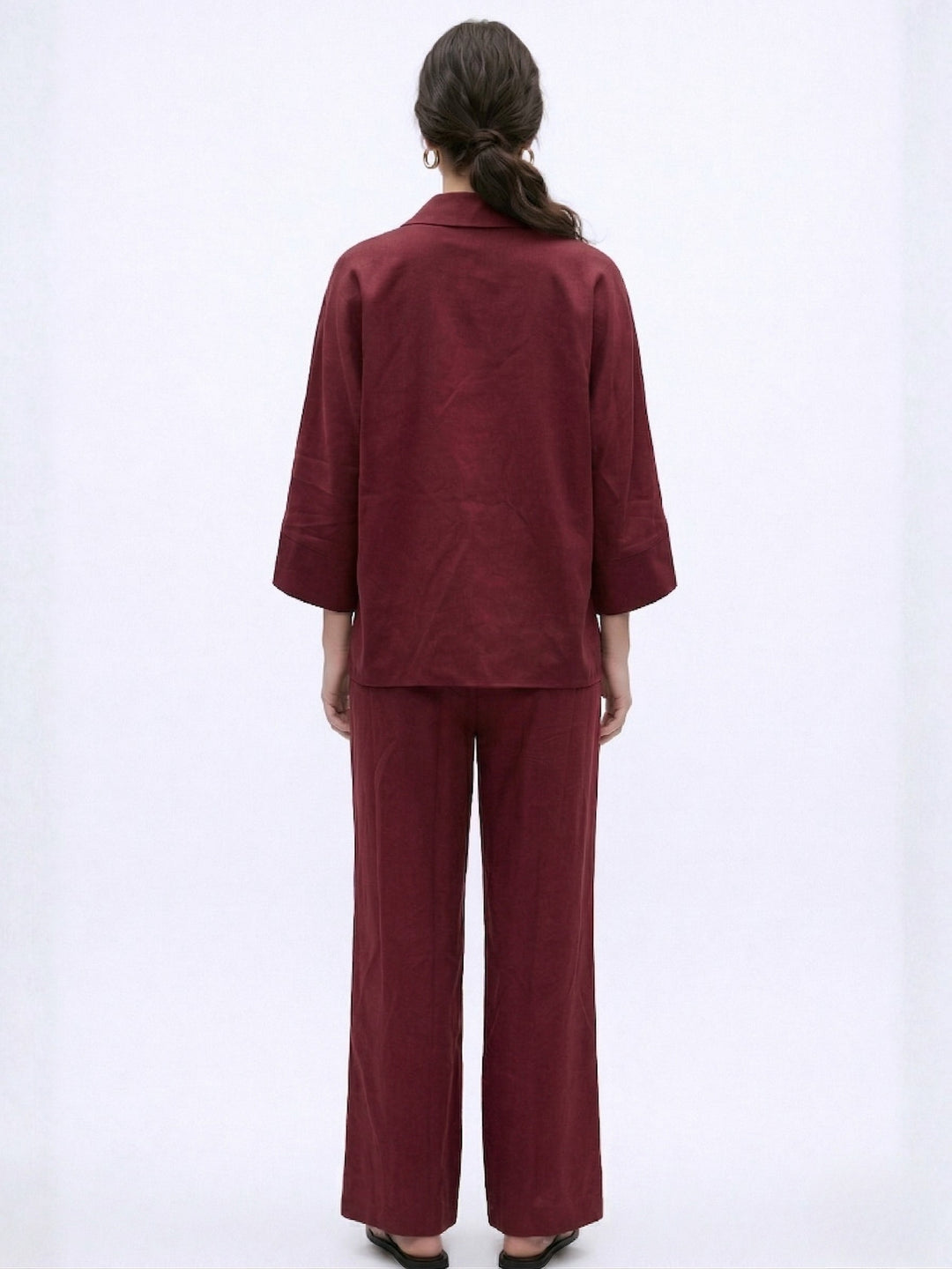 Maroon Solid Relaxed Shirt And Pants Co-Ord Set