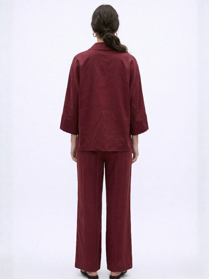 Maroon Solid Relaxed Shirt And Pants Co-Ord Set