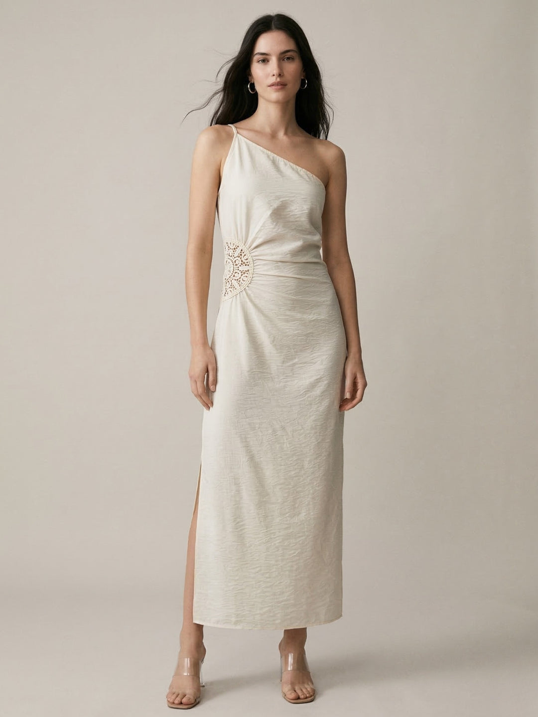 White Maxi Dress With Side Lace Detail