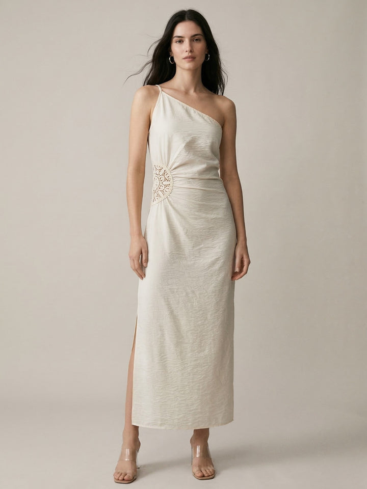 White Maxi Dress With Side Lace Detail