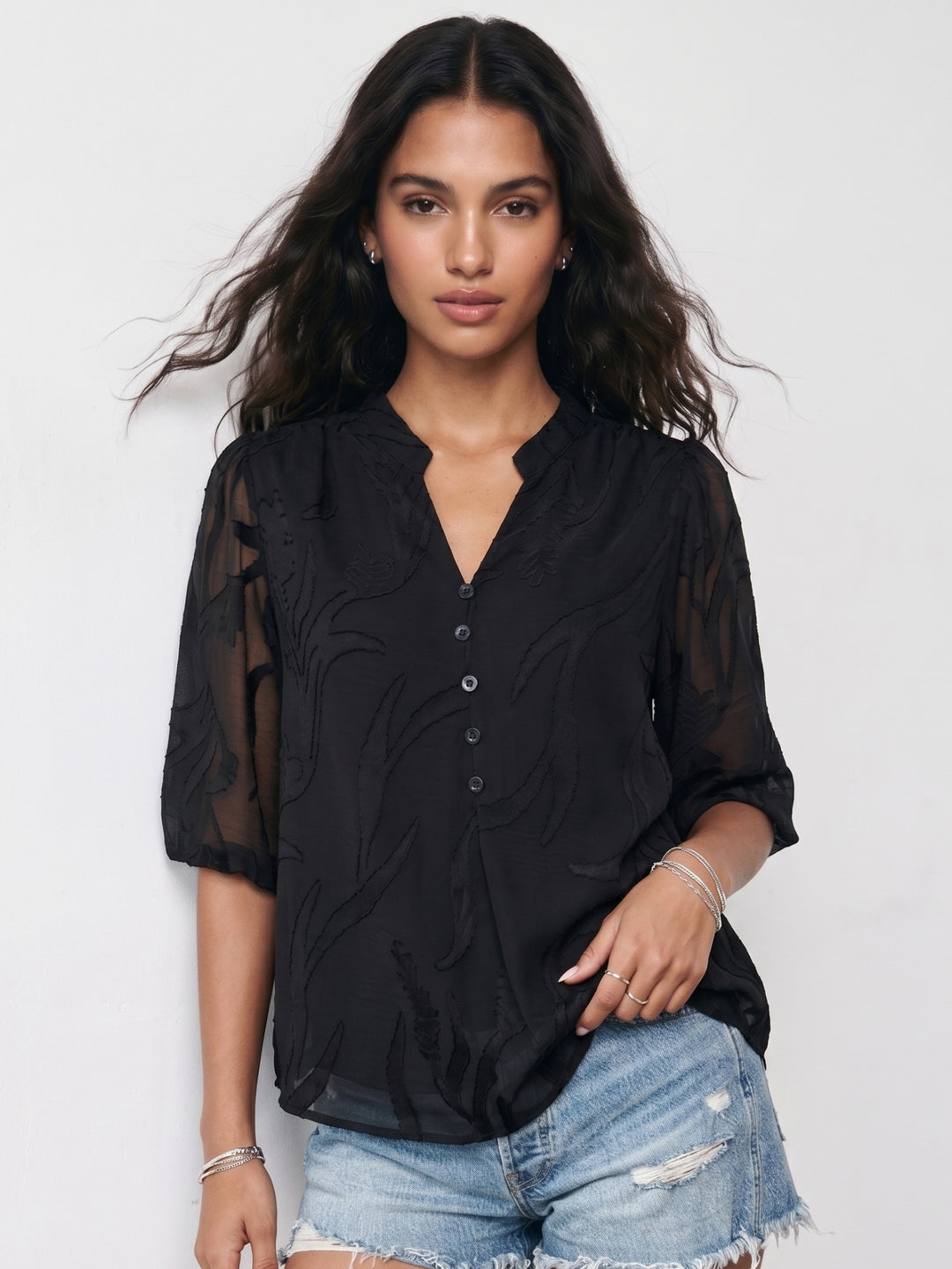 Black Sheer Textured Top