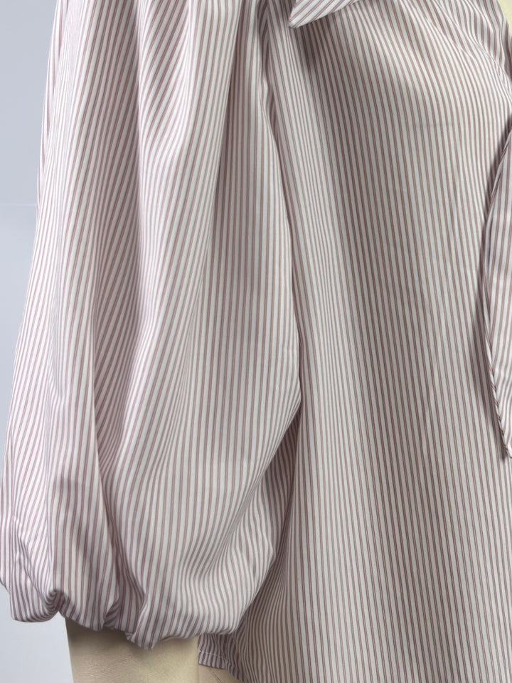 Nude Puff Sleeve Neck Tie-Up Top