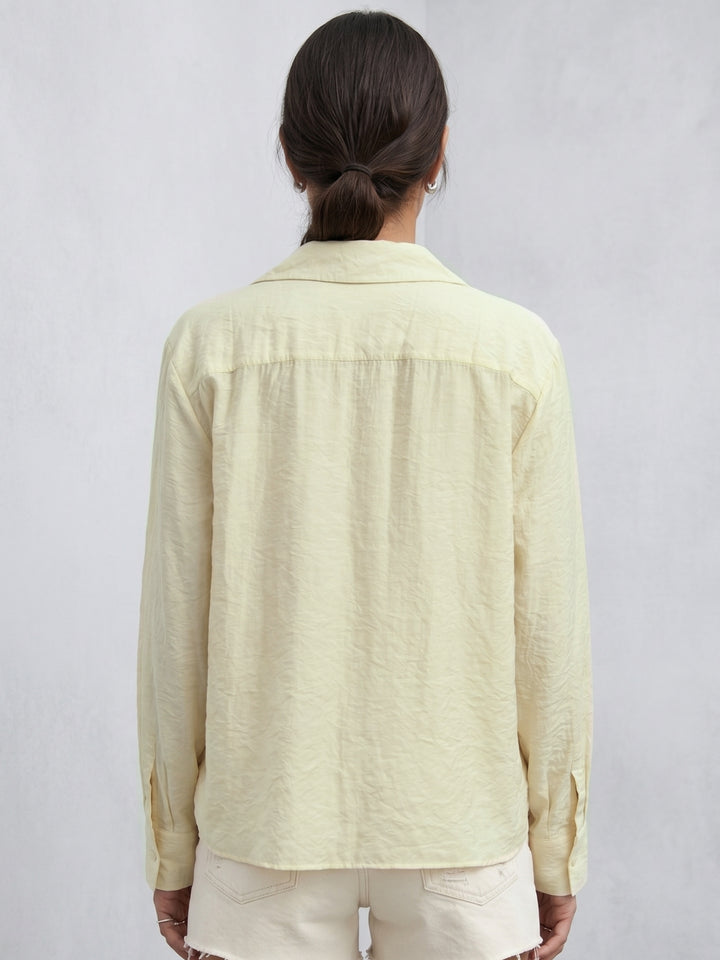 Yellow Front Buttoned Pocket Embroidered Shirt