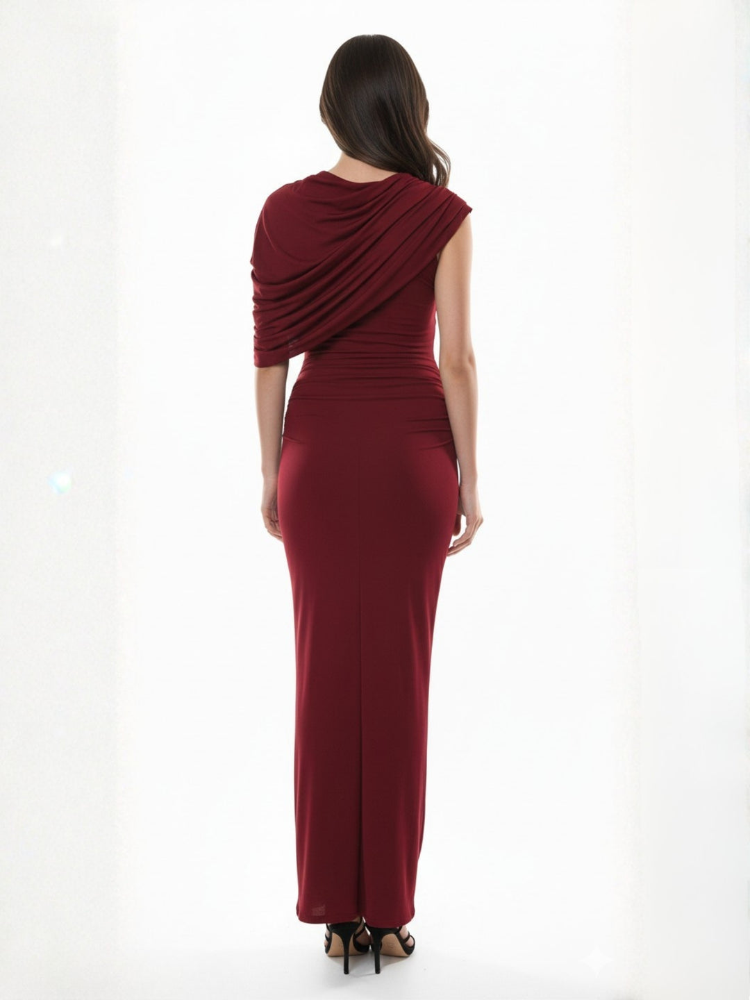 Maroon One Cape Shoulder Dress