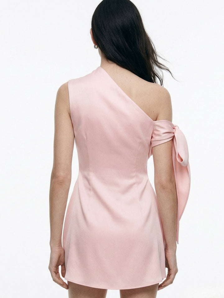 Pink Off-Shoulder Cinched Waist Dress