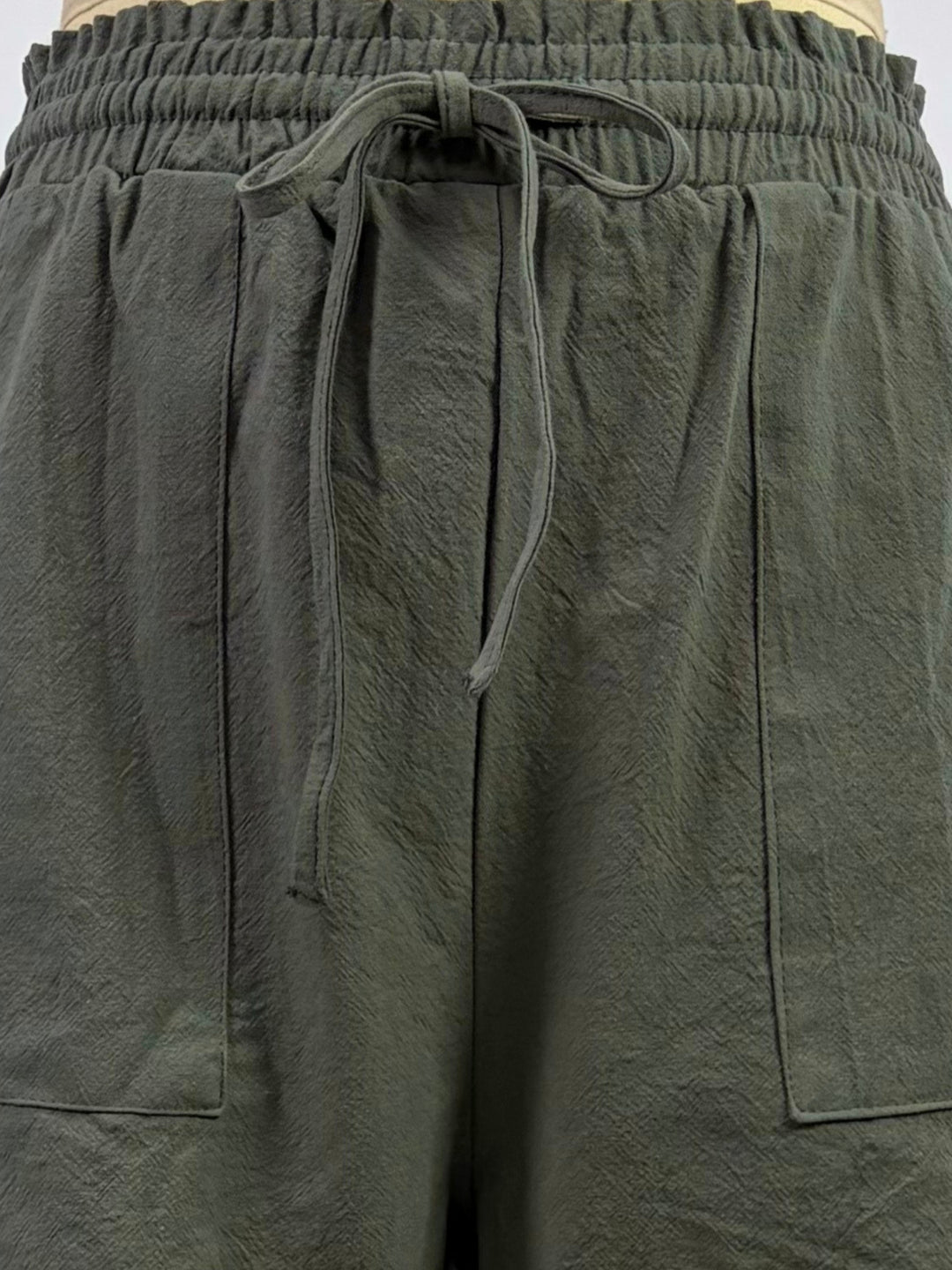Green Paperbag Waist Shorts With Patch Pocket
