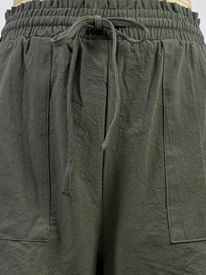 Green Paperbag Waist Shorts With Patch Pocket