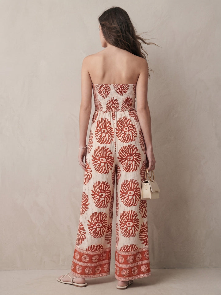 Red Off Shoulder Printed Jumpsuits