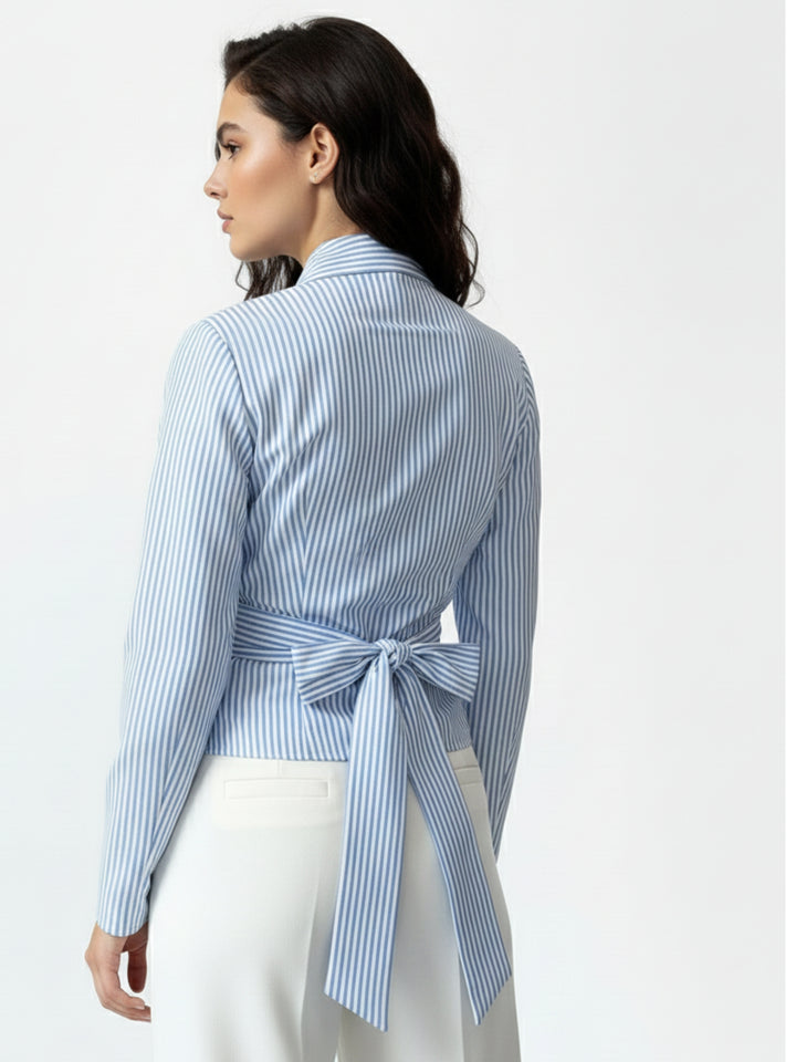 Blue High Collared Wrap Shirt