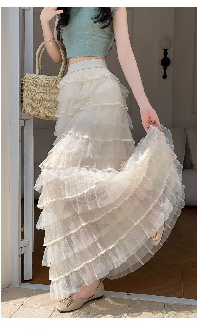 Cream Multi Ruffled Tiered Maxi Skirt
