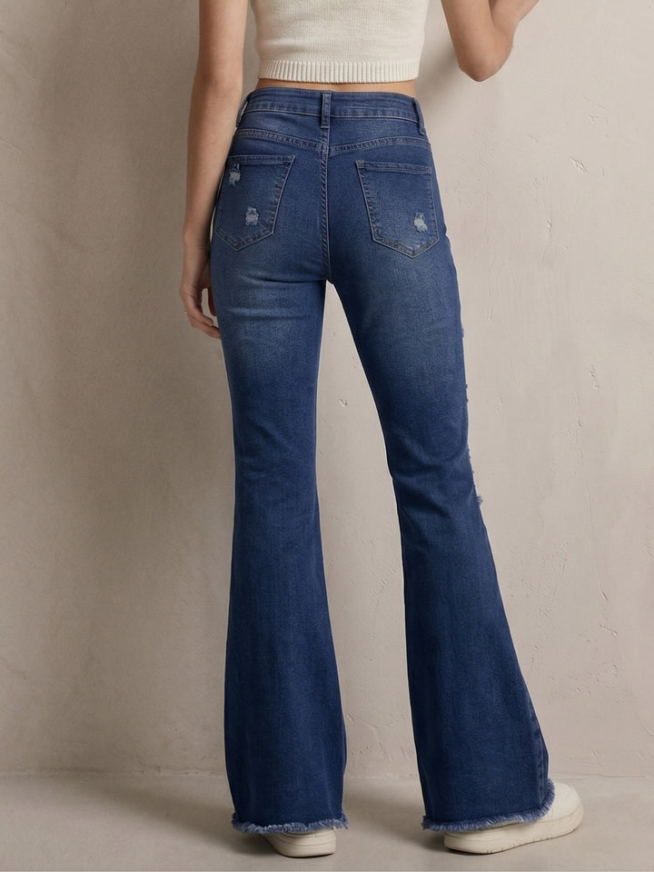 Navy Blue Mid Rise Distressed Jeans