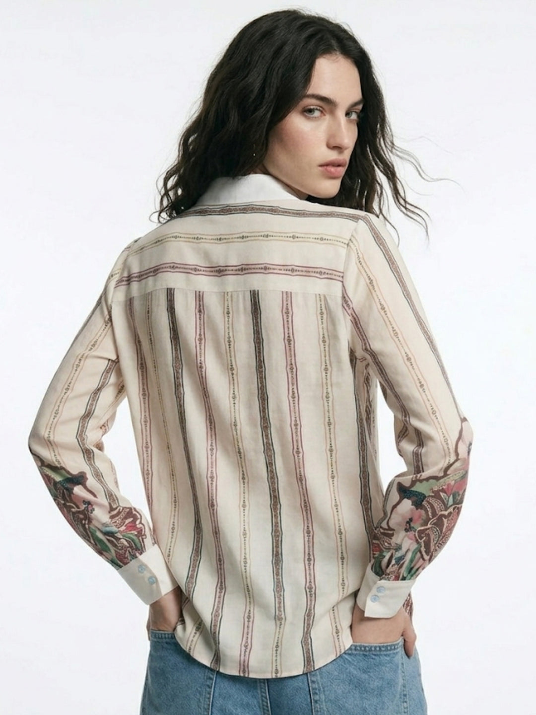 Cream Placement Printed Collared Button Down Shirt