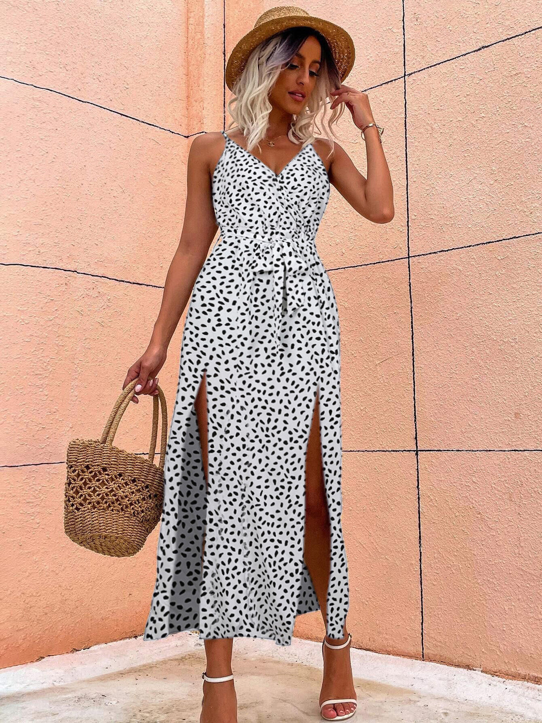 White Strappy Midi Dress With High Slit