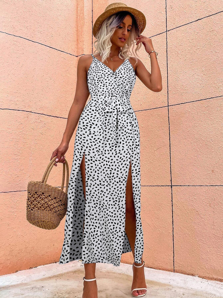 White Strappy Midi Dress With High Slit