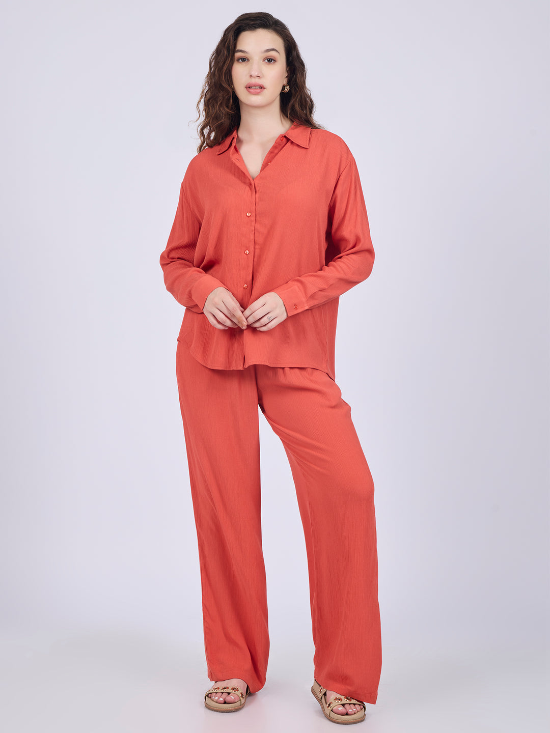 Orange Easy Shirt And Pull On Pants Co-Ord Set