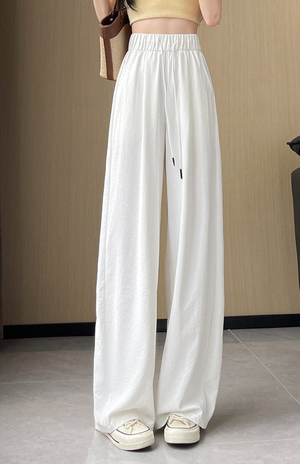 White Drawstring Elasticated Wide Leg Sweatpants