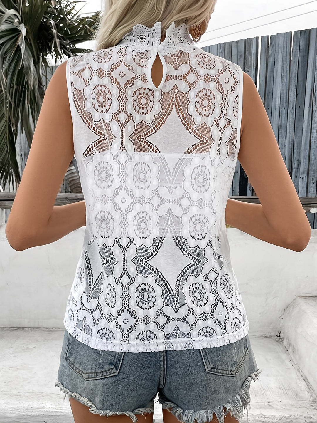 White Sleeveless Mesh Top