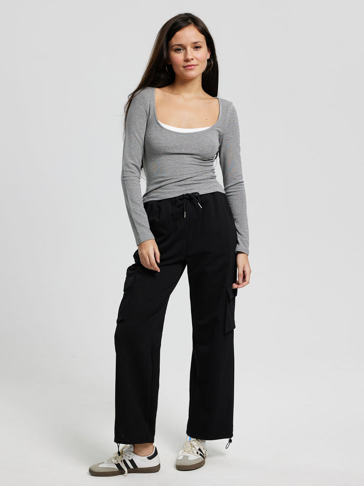 Black Cargo Fit Straight Pants
