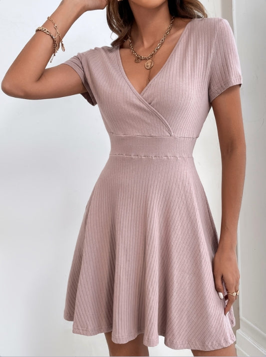 Pink V Neck Skater Dress