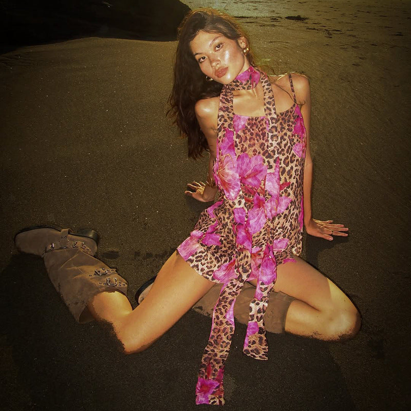 Pink Animal Print With Floral Mini Dress