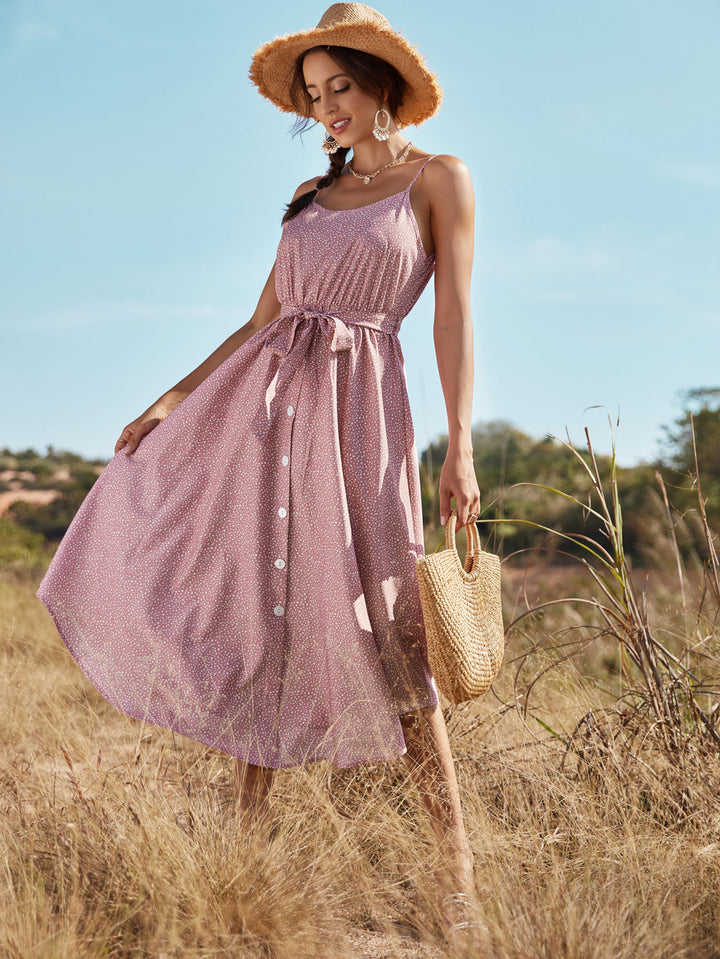 Pink Ditsy Floral Print Off Shoulder Dress